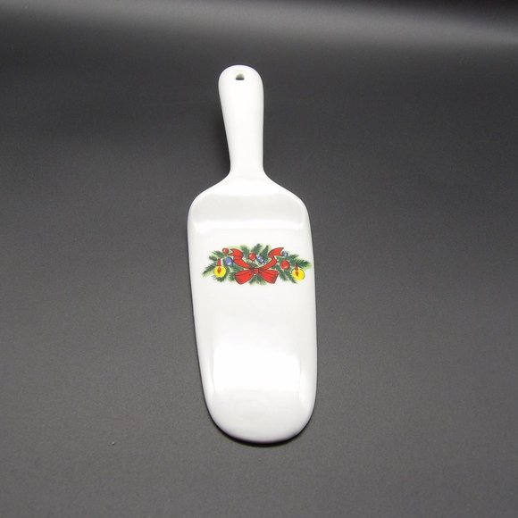 Vintage Christmas Porcelain Cake Server 10" L x 2 1/2" W Screen Printed Picture - Picture 2 of 8